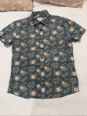 Latin Men’s Floral Short-Sleeve Button-Down Shirt in Teal